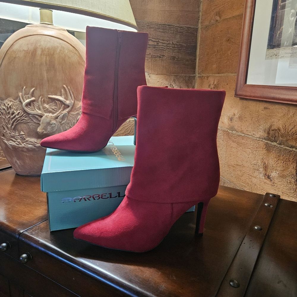 Marbella Women's Red Suede Ankle Boots